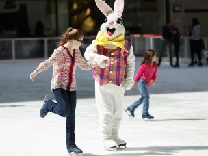 The Easter Bunny Skates On The Rink At Rock Center